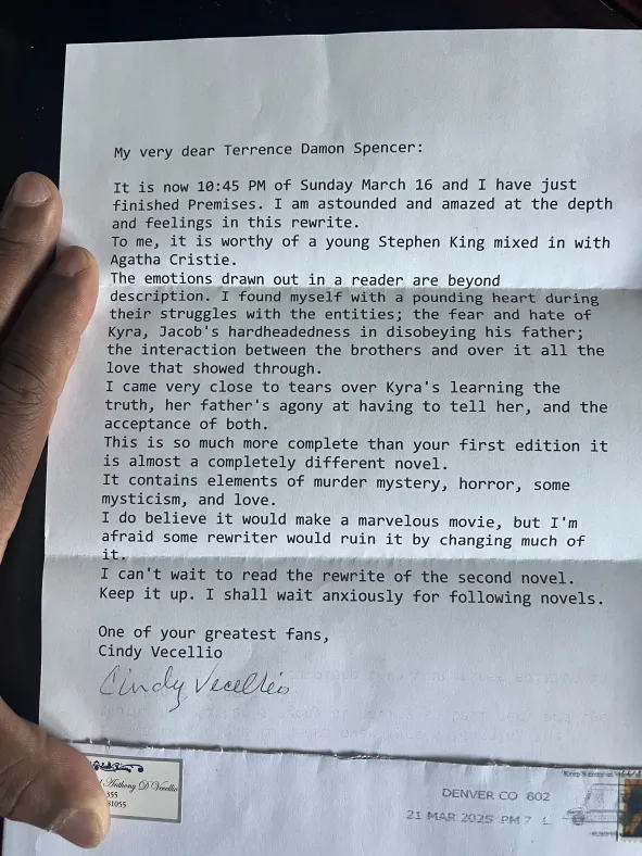Fan mail for Author Terrence Damon Spencer's website